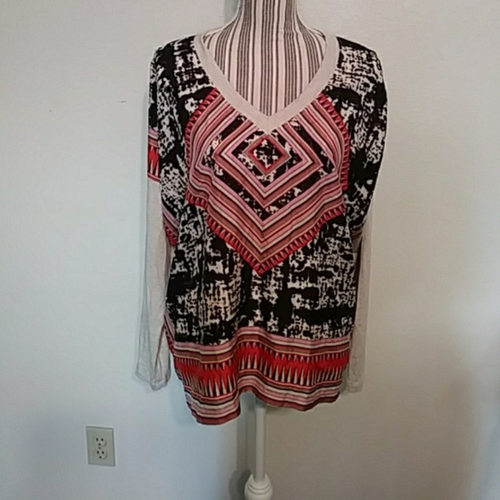 Cabi Silk Aztec Scarf Top Size M